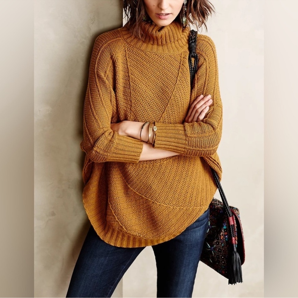 Anthropologie Angel of the north Knit poncho sweater pullover turtleneck - M